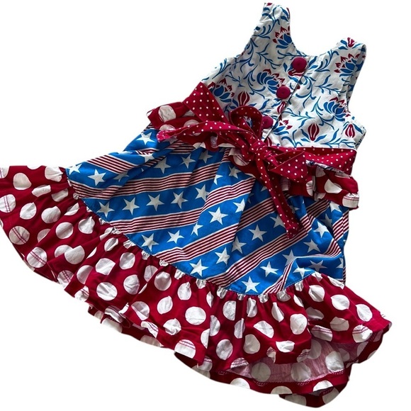 Jelly the Pug Fourth of July Patriotic Ruffle Dress in Red White Blue 24 Months - Picture 2 of 13